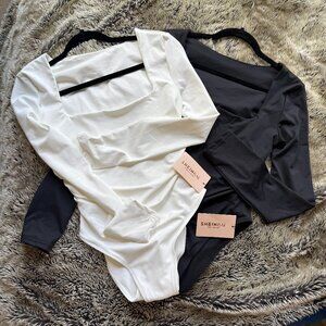 Bundle of 2 SheinBae Square Neck Bodysuits (Black & White) - NWT